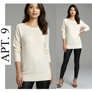 Apt. 9 - off-white sweater with silver beading detail - Winter/holiday sweater!